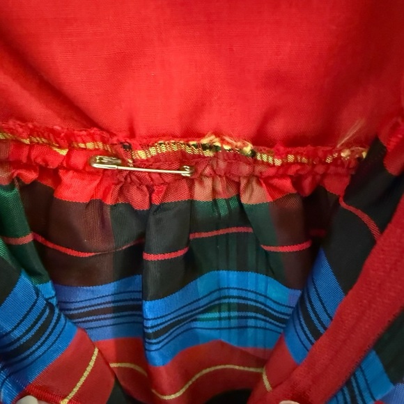 Vtg 80s Lanz Red Velvet Tartan Plaid Taffeta Holiday Formal Party Gown Dress 10 - Picture 6 of 14